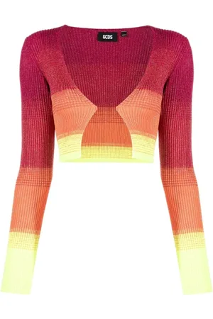 GCDS Cardigans, female, , L, Pink Lurex Gradient Mini Cardigan