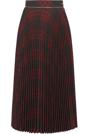 Burberry Midi Skirts, female, , 2XS, Check Print Wool Pleated Skirt