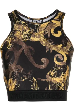 VERSACE Sleeveless Tops, female, , 2XS, Cropped Top Watercolour Couture Style