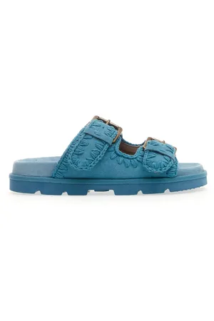 Mou Sliders, female, , 4 UK, Denim Two Strap Wedges