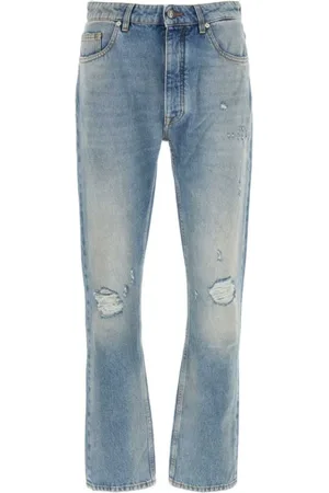Palm Angels Distressed Denim Jeans with Logo Print