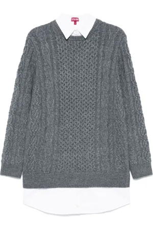 Staud Knitted Dresses, female, , M, Layered Cable Knit Poplin Dress