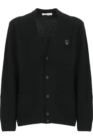 Maison Kitsuné Cardigans, male, , XL, Wool Cardigan with Fox Patch