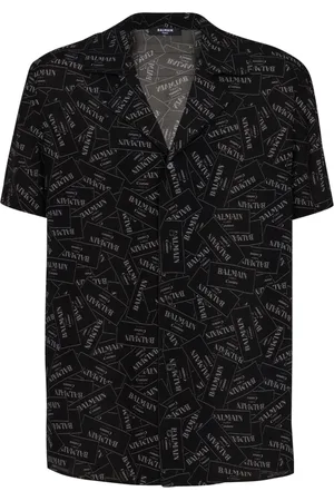 Balmain Short Sleeve Shirts, male, , L, Pyjama Shirt with All-Over Label Print