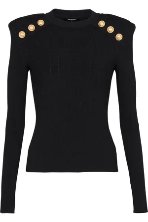 Balmain Round-neck Knitwear, female, , XS, Knit jumper with button details