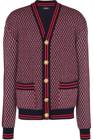 Balmain Cardigans, male, , XL, Monogrammed wool cardigan