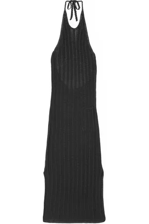 Ganni Knitted Dresses, female, , S, Ribbed Knitted Halterneck Midi Dress