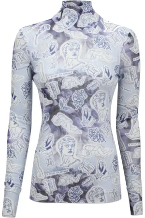 Baum und Pferdgarten Mesh Turtleneck Blouse with Tattoo Print