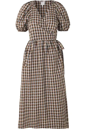 Baum und Pferdgarten Checkered Puff-Sleeve Midi Dress