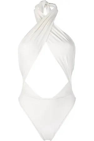 Reina Olga One-piece, female, , M, Cream Suede Crossover Swimsuit