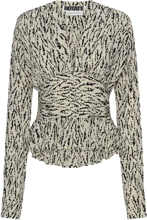 ROTATE Long Sleeve Tops, female, , M, Zebra Print Ruffle Hem Blouse