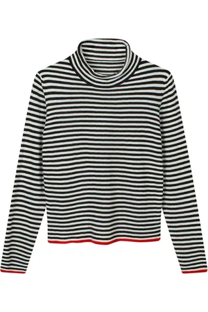 Mads Norgaard Turtlenecks, female, , L, Striped Knit Jumper Elsa Black/Egret