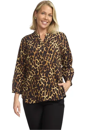 2-Biz Blouses, female, , XL, Leo Print Blouse with V-Neck