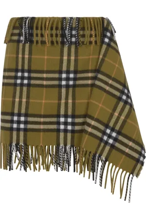 Burberry Check Fringe Wool Cashmere Skirt