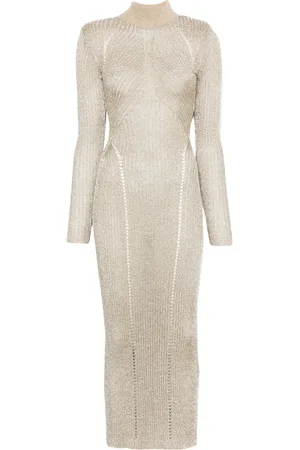 Self-Portrait Knitted Dresses, female, , M, Golden Lurex Knit Long Dress