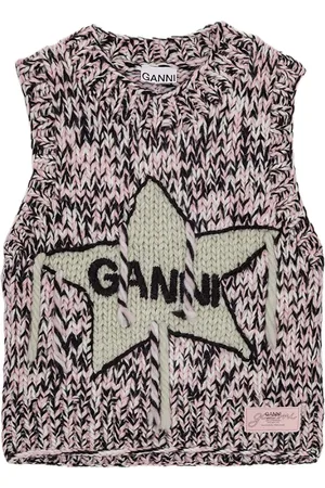 Ganni Round-neck Knitwear, female, , M, Chalk Wool Knit Vest