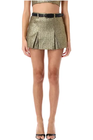 Self-Portrait Short Shorts, female, , S, Gold Metallic Jacquard Skort with Belt