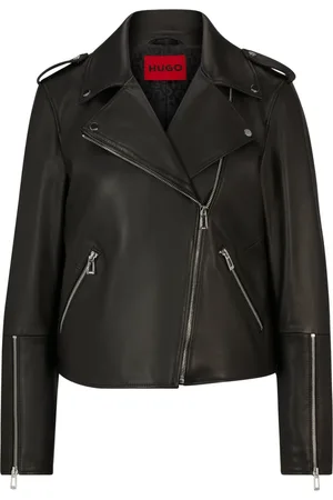 HUGO BOSS Leather Jackets, male, , S, Asymmetric Leather Biker Jacket