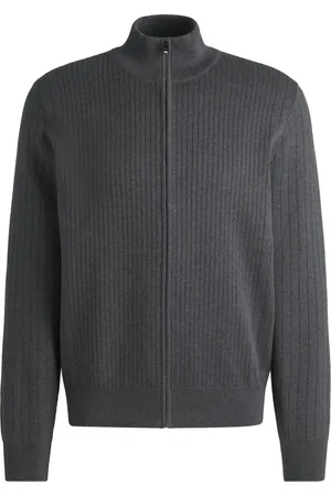 HUGO BOSS Striped Zip-Up Knit Cardigan