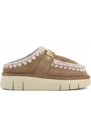 Mou Mules, female, , 4 UK, Metal Pink Brown Crochet Clog