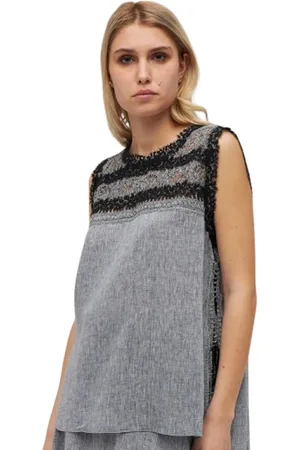 ERMANNO SCERVINO Sleeveless Tops, female, , L, Lace Trim Linen Top