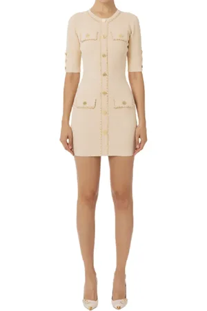 Elisabetta Franchi Cream Knit Dress with Chain Detail