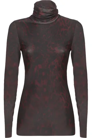 Ganni Turtlenecks, female, , M, Animal Print Mesh Top