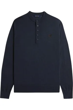 Fred Perry V-neck Knitwear, male, , 2XL, Long Sleeve Henley Knit Polo