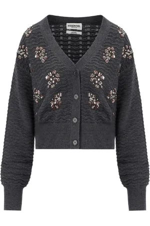 Essentiel Antwerp Cardigans, female, , M, Grey Wool Cardigan with Jewel Details
