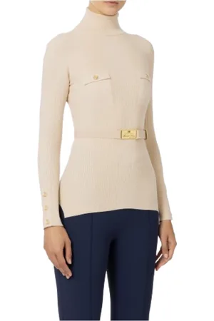 Elisabetta Franchi Turtlenecks, female, , M, Ribbed Jumper with Logo Embroidery