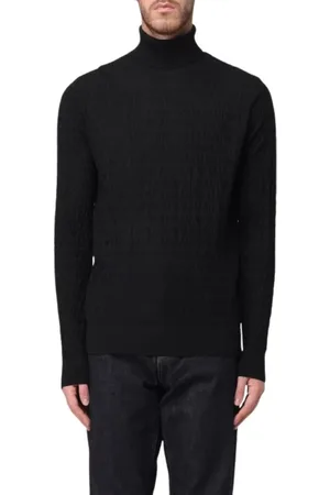 Emporio Armani Turtlenecks, male, , M, Wool Turtleneck Jumper with Devoré Lettering