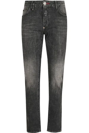 Philipp Plein Grey Splash Straight Cut Denim Trousers