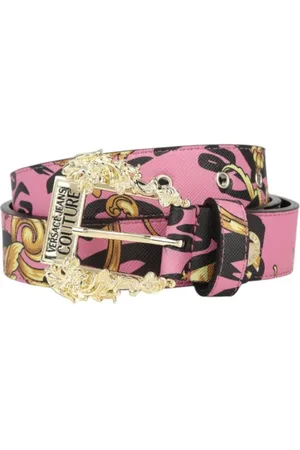 VERSACE Pink logo belt with gold buckle