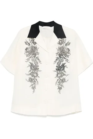 ZIMMERMANN Floral Linen Shirt Cuban Collar