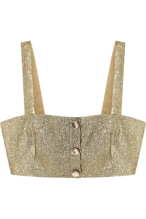 Self-Portrait Metallic Crop Top with Jewel Buttons