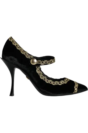 Dolce & Gabbana Pumps, female, , 2 UK, Gold Velvet Mary Jane Pumps