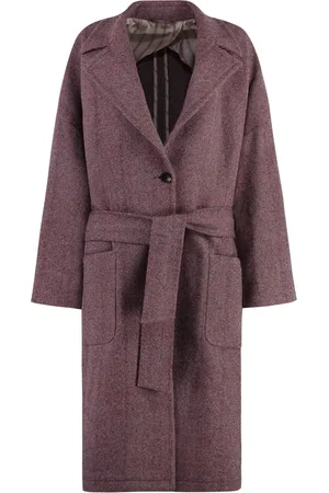 Etro Belted Coats, female, , M, Long Wool Coat with Lapel Collar