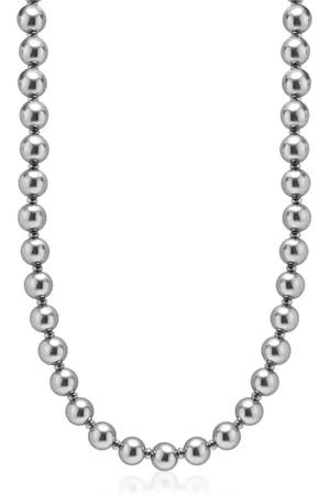 Nialaya Necklaces, male, , S, 10mm Metallic Pearl Necklace with Silver