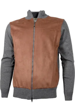 CASHMERE COMPANY Cardigans, male, , 2XL, Brown Grey Cashmere Alcantara Cardigan
