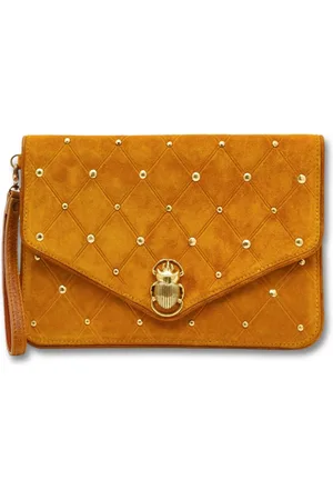 CLARIS VIROT Clutches, female, , ONE SIZE, Amber Suede Clutch with Jewel Clasp