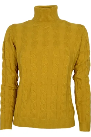 CASHMERE COMPANY Turtlenecks, female, , XS, Mustard Cashmere and Wool Braided Jumper