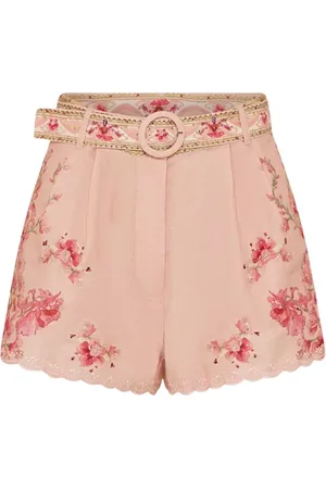 Camilla Short Shorts, female, , M, Floral Linen Shorts with Shell Trim