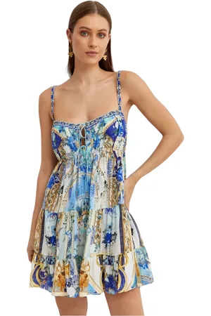 Camilla Blue Print Mini Dress with Open Back