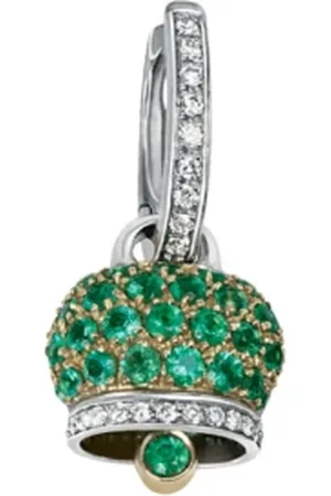 CHANTECLER Jewellery, female, , ONE SIZE, Single Bell Medium Earring IN Yellow Gold AND White Gold With Diamonds AND Emerald Pavé