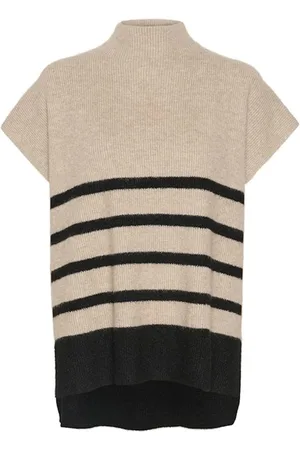 Cream Turtlenecks, female, , S/M, Striped Knit Slipover Jumper
