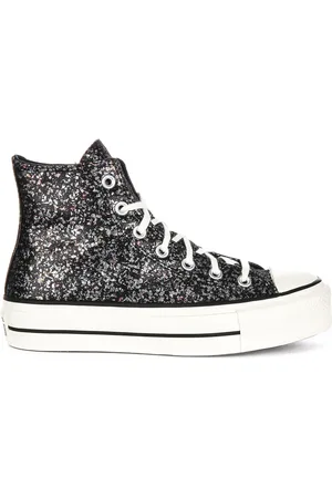 Converse Glitter Platform Trainers in Black Silver