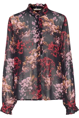 Cream Shirts, female, , XS, Flower Print Blouse with Ruffle Detail