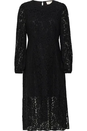 Cream Midi Dresses, female, , M, Lace Dress with Long Sleeves