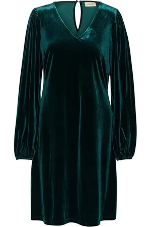 Cream Short Dresses, female, , M, Velvet Dress with V-Neck Silhouette
