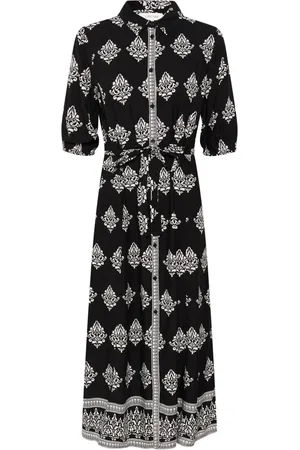 Cream Shirt Dresses, female, , 3XL, Damask Pattern Shirt Dress